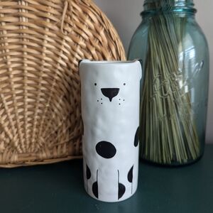 Discontinued IKEA FATALIG Spotted Black and White Dog Bud Vase